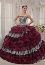 Burgundy Sweetheart Quinceanera Gown Dresses with Beading and Layers