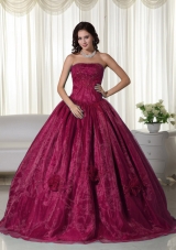 Princess Sweetheart Beaded Burgundy Quinceaneras Dress with Pick-ups