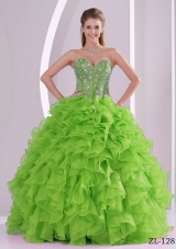 2014 New Style Puffty Sweetheart Beaded Ruffles Spring Quinceanera Gowns