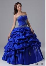 2014 Puffy Strapless Pick-ups Quinceanera Dresses With Beading and Ruching
