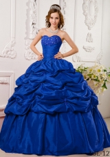 Blue Puffy Sweetheart for 2014 Appliques Quinceanera Dress with Pick-ups