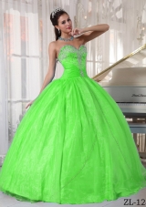 Pretty Spring Green Sweetheart Appliques Puffy Quinceanera Dresses