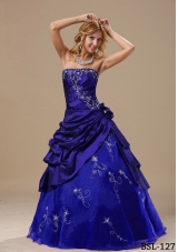 Princess Strapless Embroidery and Hand Made Flowers Quinceanera Gowns for 2014