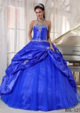 Puffy Strapless with Pick-ups and Appliques for 2014 Quinceanera Dress