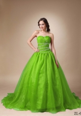 Unique Beading Princess Sweetheart Quinceanea Dresses with Court Train