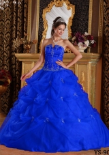 2014 Romantic Puffy Strapless Quinceanera Dress with Appliques
