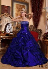 2014 Royal Blue Princess Strapless for Beading Quinceanera Dress with Pick-ups