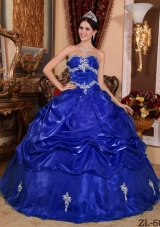 2014 Royal Blue Puffy Sweetheart Decorate for Appliques Quinceanera Dresses