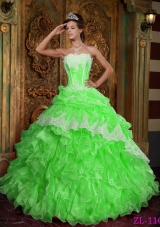 2014 Spring Puffy Strapless Ruffles Pretty Quinceanera Dresses in Spring Green