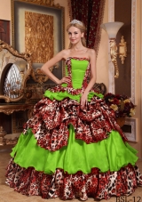 2014 Uniques Ball Gown Strapless Taffeta and Leopard Quinceanera Gowns