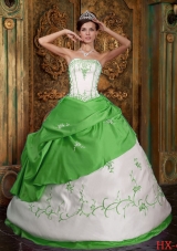 Ball Gown Strapless Long Embroidery Spring Green Sweet 16 Dresses