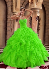Beautiful Ball Gown Sweetheart Ruffles Quinceanera Dress in Spring Green