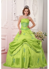 Cheap Princess Strapless Beading and Appliques Quinceanera Dresses