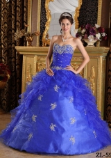 Classical Blue Puffy Sweetheart with Ruffles Decorate for 2014 Quinceanera Dress