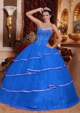 Discount Blue Sweetheart 2014 Beading Quinceanera Dresses