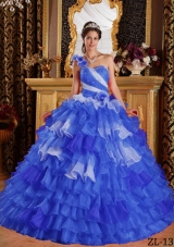 Elegant One Shoulder Ruffled Layers and Beading 2014 Quinceanera Dress