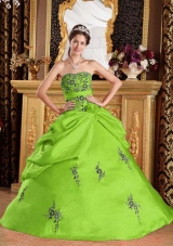 Puffy Strapless Embroidery Quinceanera Dresses in Spring Green