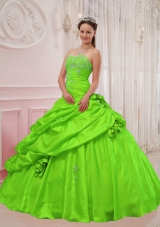 Puffy Sweetheart Appliques Quinceanera Dresses in Spring Green