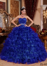 Royal Blue Puffy Sweetheart 2014 Beading Quinceanera Dress with Ruffles