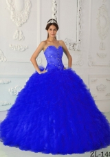 Royal Blue Puffy Sweetheart with Beading Quinceanera Dress for 2014