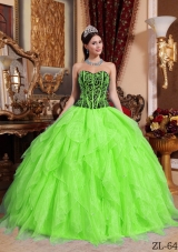 Simple Sweetheart Embroidery with Beading Ruffles Quinceanera Dresses with Ruffles