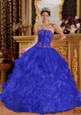 Sweet Blue Puffy Strapless for 2014 Appliques Quinceanera Dresses