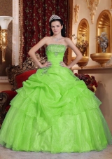 2014 Ball Gown Organza Beading Quinceanera Dresses with Strapless