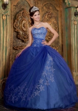 2014 Exclusive Blue Puffy Sweetheart Appliques Quinceanera Dresses