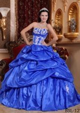 2014 Quinceanera Dress in Blue Puffy Strapless Appliques