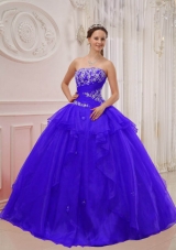 2014 Spring Puffy Strapless Appliques Quinceanera Gowns