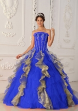 2014 Strapless Long Quinceanera Dress with Appliques and Beading