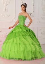 Ball Gown Strapless Beading Spring Green Quinceanera Dresses