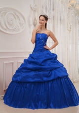 Classical Blue Puffy Strapless Ruffles Quinceanera Dresses