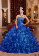 Fashionable Strapless 2014 Beading Quinceanera Gowns with Ruffles