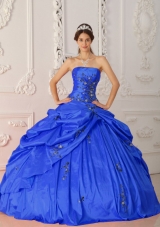 Modest Blue Puffy Strapless for 2014 Appliques Quinceanera Dresses