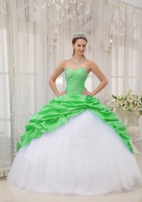 Pretty Sweetheart Taffeta and Tulle Beading Sweet 16 Dresses in Spring Green