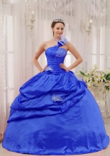 Puffy One Shoulder Beading and Pick-ups 2014 Quinceanera Dresses