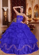 Romantic Blue Puffy Strapless Beading Quinceanera Dress for 2014