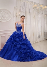 Royal Blue Beading Quinceanera Dress with Court Train