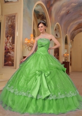 Unique Strapless Sequins and Organza Puffy Quinceanera Dresses with Bows