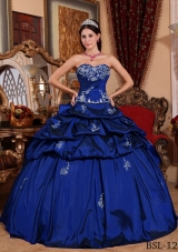 2014 Blue Puffy Sweetheart with Pivk-ups and Appliques Quinceanera Dress