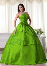 2014 Puffy Strapless Taffeta Long Quinceanera Dresses