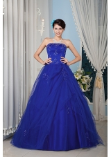 2014 Quinceanera Dress in Blue Princess Strapless with Beading