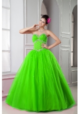 2014 Spring Green Sweetheart Quinceanera Dresses with Beading