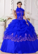 Affordable Royal Blue Halter Beading and Appliques 2014 Quinceanera Dresses