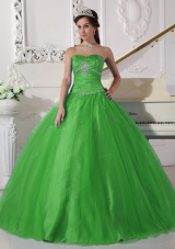 Elegant Strapless Beading and Ruching Quinceanera Gown for 2014
