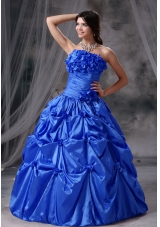 Hand Made Flowers and Ruching Puffy Strapless Quinceanera Dresses For 2014
