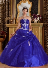 Modest Royal Blue Puffy Strapless with Appliques Quinceanera Dress for 2014