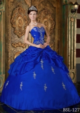 Royal Blue Puffy Sweetheart for 2014 Appliques Quinceanera Dress with Beading