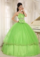 Spring Green Beaded Bowknot Quinceanera Dresses for Custom Made